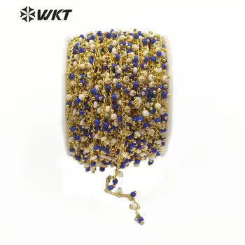 WT-RBC127 WKT Multi Albastru Alb de Cristal Margele de Aur Galvanizat Sârmă Învelite Mic Șirag de Mătănii Lanț Pentru Femei Bijuterii Elegant