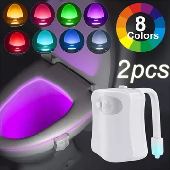 1/2Pack Toaletă Lumina de Noapte 8 Culori Schimbarea LED Automată Senzor de Mișcare PIR, Toaletă Lumina de Noapte Castron pentru Baie Cameră de Spălare
