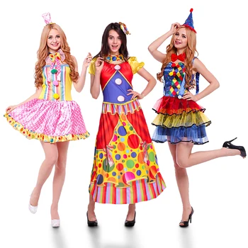 Clovni Costume de Îmbrăcăminte Amuzant Clovn de Circ Costume Femei Obraznic Harlequin Uniformă de Halloween Rochie Fancy pentru Cosplay