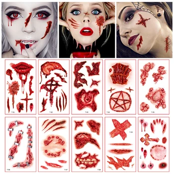 Noi De Halloween Cicatrici Tatuaj Temporar Autocolante Pentru Femei Impermeabil Fals Sângeroase Cicatricile Rănilor Partid Machiaj Body Art Autocolante Fata