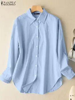 2022 Supradimensionate pentru Femei Cămăși ZANZEA Doamnelor Toamna Elegant Rever Gât Birou Bluza Casual cu Maneci Lungi Tricou Solid Butonul Blusas
