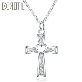 DOTEFFIL Argint 925 18 Inch Lanț Cruce AAA Zircon Inima Colier Pentru Femei de Moda de Nuntă Farmec Bijuterii