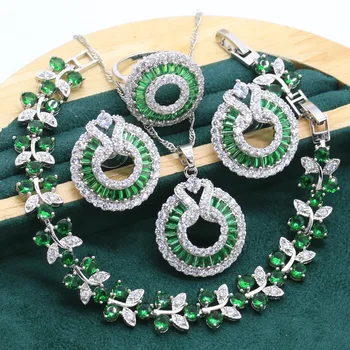 Rafinat Verde Topaz Argint set de Bijuterii pentru Femei Bratara Cercei Colier pandantiv Inel de Halloween, Cadou de Nunta Bijuterii
