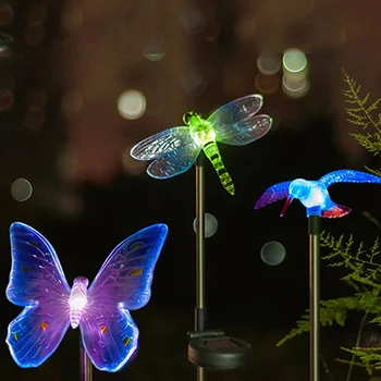 LED-uri colorate Grădină Lumină Solară în aer liber rezistent la apa Pasăre, Fluture, Libelula Decoratiuni de gradina RGB LED Lampă de Peisaj, Gazon Lumina