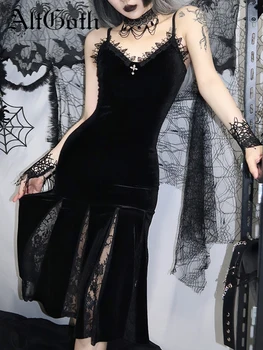 AltGoth Epocă Gotică Rochie De Catifea Femei Fairycore Grunge Strapless Sterge Cumva Dantela Patchwork Dress Emo Alt Mall Goth Coadă De Pește Rochie