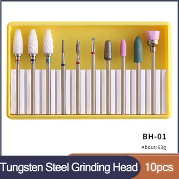 10buc Tungsten din Oțel Rectificat Cap Nail Art de Măcinare din Ceramică Capul Set de Instrumente pentru Manichiură Tungsten Unghii Burghiu Set Accesorii Unghii