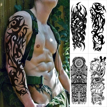 Rezistent La Apa Temporar Brat Autocolante Tatuaj Flacără Mare Totem Tribal Flori Flash Om Tatuaje Body Art Fals Maneci Tatuaj Feminin