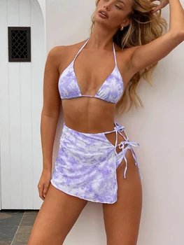 Trei Piese Bikini Căpăstru Lega 2022 Noi Tie Dye Pentru Femei Costum De Baie Sexy De Vara Costume De Baie A Merge La Plaja De Înaltă Calitate