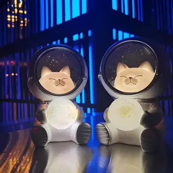 Copil Lumina de Noapte Pisica Minunat Astronaut Figurine Formă Frumoasă Birou de Masă Lampă de Noptieră Lampa pentru Casa Dormitor Cadouri