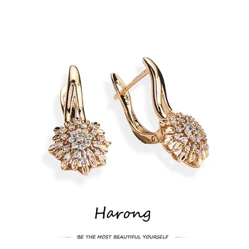 Harong Cupru de Calitate de Culoare de Aur Cercei Stud Floare de Cristal Încrustat Rafinat Moda Bijuterii Accesorii Cadouri pentru Femei Fata