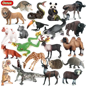 Oenux Zoo Animal Sălbatic Leu, Tigru, Vulpe, Șarpe Girafa Cimpanzei Cămilă Cerb Model Figurine de Acțiune PVC de Învățământ Drăguț Jucărie Pentru Copii