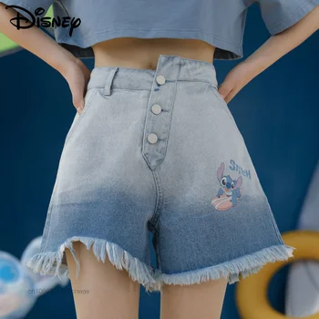 Disney Stitch pantaloni Scurti din Denim Y2k Creatoare de Moda Stil Subțire Largă Picioare pantaloni Scurți Femei Margine Prime de Înaltă Talie O-linie Scurt Jean de sex Feminin