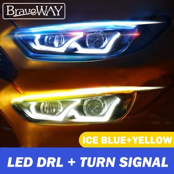 BraveWAY LED DRL Alb/Albastru Lumina de Zi + Semnalizare Galben Flexibil Moale Tub de Ghidare pentru Masina de Bandă rezistent la apa T10 LED P21W W5W