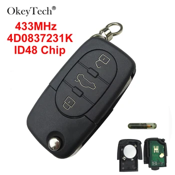 OkeyTech 3 Butonul de 433Mhz 4D0837231K ID48 Transponder Pentru Audi A6 TT Vechile Modele de Pliere Flip-Cheie Telecomanda Auto breloc