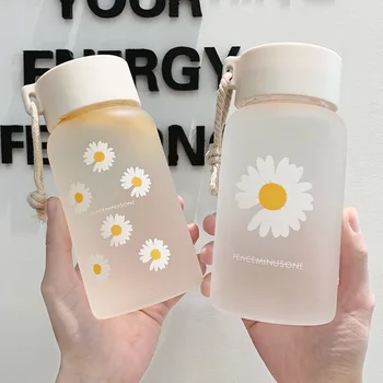 500ml Mici Daisy Transparent de Plastic, Sticle de Apă BPA Free Creative Mată Sticlă de Apă Portabil Cu Coarda de Călătorie Ceașcă de Ceai