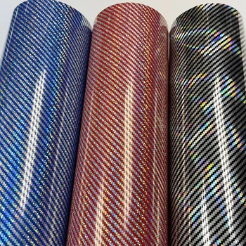 3 Culori de Luciu Ridicat Laser Holografic Fibra de Carbon Auto Folie de Vinil Rola Cu Aer Tehnologia de Presă Albastru negru rosu