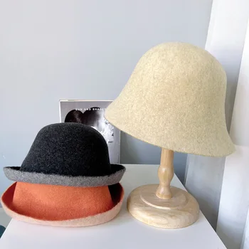 Japoneză Simplu Elegant Corp de Lumină față-verso Lână Pălărie Găleată Femei Toamna Iarna Cald Pălărie Tricot Toate-meci Port Bazinul Pălărie