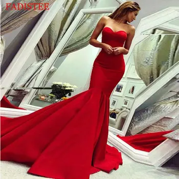 Red satin sirenă împărtășanie rochii de Seara Lungi Rochie de bal petrecere Halat De Serată longue Formale Rochie simplă, halat de petrecere