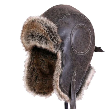 Iarna HatBomber Pălării De Iarnă Pentru Bărbați Cald Ushanka Rusă Pălărie Cu Urechi Clapa Din Piele Pu De Blănuri Earflap Cap Fierbinte De Vânzare