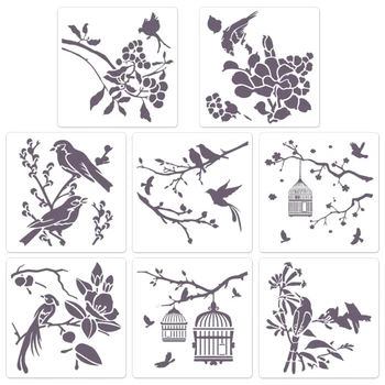 Gol de Flori Păsări Șablon Șablon Reutilizabile pe Lemn Hârtie de Perete Card Panza 8X