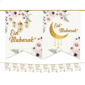 Eid Mubarak Banner Stea de Aur Luna de Hârtie Bunting Ghirlanda Islamice Musulmane Consumabile Partid Ramadan Kareem Decoratiuni pentru Casa 2023