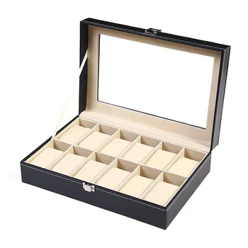 12 Încinge PU Ceas din Piele Box Negru Bărbați Ceas Cutie de Depozitare Caz Cu Fereastra Bijuterii Femei Cadou Caz de Moda a Afișa Caseta de Bijuterii