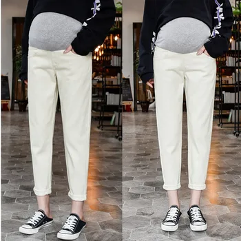 Maternitate Burta Alb, Lung, din Denim pantaloni Pantaloni Sarcinii Pantaloni pentru Femei Gravide Blugi de Maternitate Îmbrăcăminte de Toamnă Nou