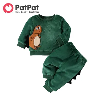 PatPat 2 buc Baiat/Fata Dinozaur Brodate cu maneca Lunga-Fleece Hanorac și Pantaloni Set