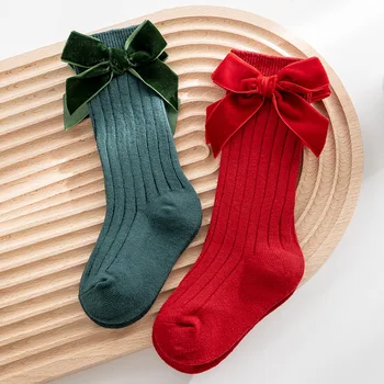 Copilul De Crăciun Șosete Toamna Iarna Copii Mici Copii Funda Mare De-O Șchioapă Mult Fetele Ciorap De Bumbac Moale Roșu Nou-Născut Socken Pentru 0-5 Ani