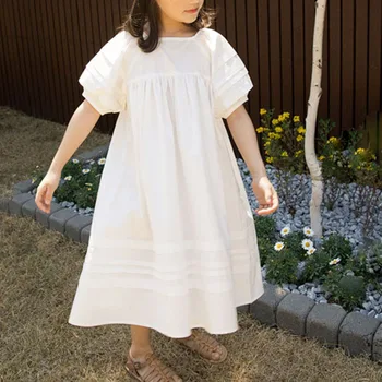 Coreeană Fată Copilul De Vară Vintage Rochie Tutu Princess Rochii Albe Copii Fete Maneci Scurte Rochii De Moda Pentru Copii Haine Fete
