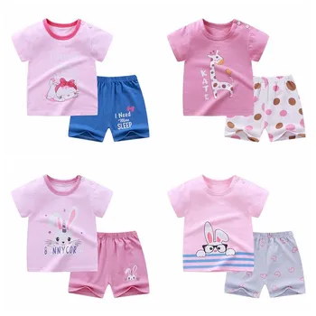 Fetita Haine de Vară pentru Copii cu Maneci Scurte T-shirt+pantaloni 2 Piese Costume Copilul Topuri Set Haine Copii Fete 0-6M Pijamale