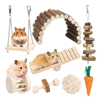 Hamster Mestecați Jucării Set Animale Mici Molar Jucarii Ingrijire Dentara Accesorii Din Lemn Pentru Porcusori De Guineea,Chinchila,Hamsteri,Soareci