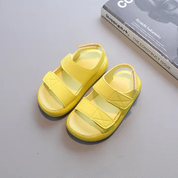 Vara Copii Sandale Drăguț Pure Color Baby Pantofi De Plaja Si Frumos Galben Deschis Deget De La Picior Fete Sandale Respirabil Desculț Sandale Baieti