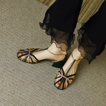 Sandale cu Toc Gros Pantofi Romane Noua Centura Gol Toc de Vară pentru Femei Modele de Sandale Femme Moderne Sandale Petrecere Pantofi de Dans
