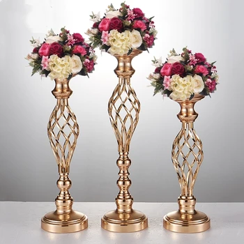 De Aur/ Argint Flori Vaze Sfesnice Drum Duce Masă Centrală De Metal Sta Sfeșnic Pentru Petrecerea De Nunta Decor