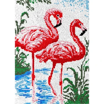 Truse de fabricare a carpetelor pentru camera copii Smyrna blocare cârlig kit cu model imprimat Flamingo broderie Covor Tapiserie Meserii pentru adulți