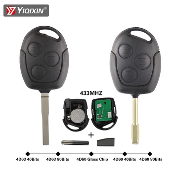 YIQIXIN 3 Butonul de 433Mhz Transponder Chip 4D60/4D63 Telecomanda Cheie Auto FO21/HU101 Lama Pentru Ford Focus Fiesta Fusion Mondeo Galaxy