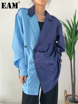 [MEM] Femei de Culoare Albastru-bloc Neregulate de Dimensiuni Mari Bluza Noua Rever Maneca Lunga Tricou Vrac se Potrivi Moda Primavara Toamna anului 2023 1DF0342