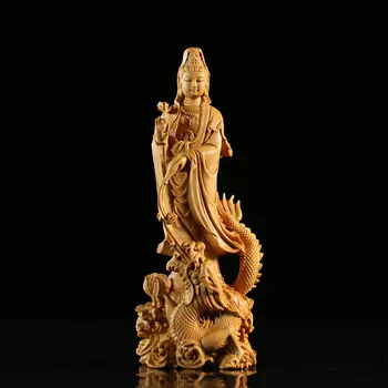 Sculptură în lemn Guanyin Statuia lui Buddha Ornamente Budismul Decor Acasă Mână-sculptate Figurine Buddha Acasă Living Feng Shui