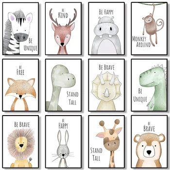 Nordic Printuri de Desene animate Drăguț Animal Postere Citat Girafa, Leul Curajos Panza Pictura Copilul de Arta de Perete copii pictura dormitor