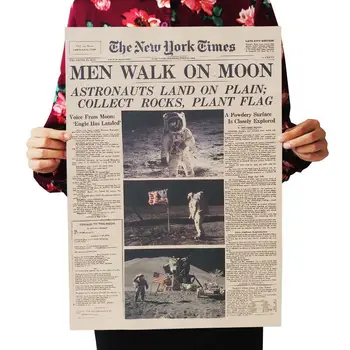 DLKKLB Apollo 11 aselenizare New York Times Epocă Poster Hârtie Kraft Retro Camera pentru Copii Decor 51X35.5 cm de Perete Autocolant