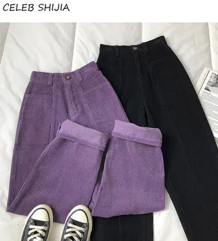 Primăvara Catifea Pantaloni Femei Pantaloni Talie Elastic Violet Solid Picior Drept Pantaloni De Toamna Chic Liber Harajuku Pantaloni Femeie Jos