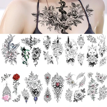 10buc/Lot Frumusețe Floare Neagra Șarpe cu Pene Impermeabil Tatuaj Temporar Femei Cool Body Art Maneca DIY Sclipici Brațul Exotice