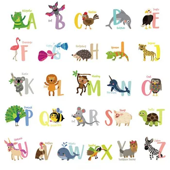 A-Z Alfabet Animale Desene Animate Autocolant Perete Utile 26 De Litere Engleză De Învățare Perete Frigider Drăguț Autocolante De Perete Decorative