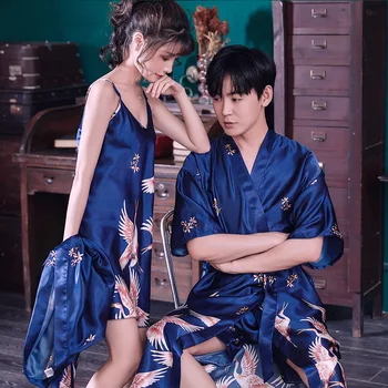 Kimono de mătase Halat Iubitorii de Cuplu cămașă de noapte Seturi Pentru Femei, Bărbați Baie Rochie Sleepwear Sexy halat scurt Pijamale Pijamale