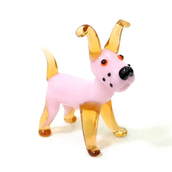 Roz Din Sticlă De Murano Câine Figurina Ornamente Artizanale Vii Drăguț Animale Desene Animate Statuie Cadouri De Anul Nou Pentru Copii, Decor Camera De Colectare