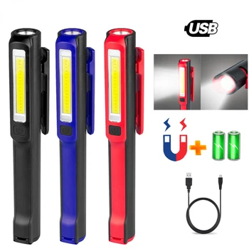 USB Reîncărcabilă LED+COB Lanterna Portabil Magnetic de Reparații Auto Lumina Clip Lumina de Lucru Buzunar Pen Lanternă de Mână Felinar Camping