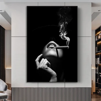 Fumatul de Trabuc Femei Panza Pictura Poster și Printuri Elegante Lady Tablou Canvas Arta de Perete pentru Camera de zi de Decorare Acasă