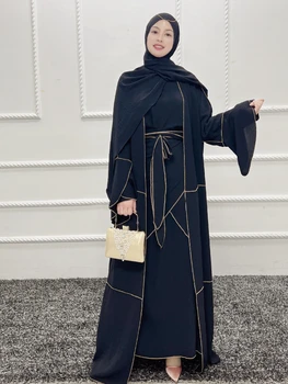3Piece Abaya Dubai Islam Turcia, Bangladesh Musulman Seturi Hijab Rochie de Lux Abayas pentru Femei Caftan Halat Femme Ansambluri Musulmans