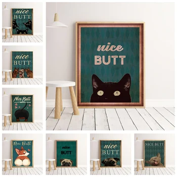 Toaletă Amuzant Postere si Printuri de Animale Pisică Câine Cal Frumos Fund de Perete de Epocă Arta Panza Pictura Imagine Baie Decor Acasă
